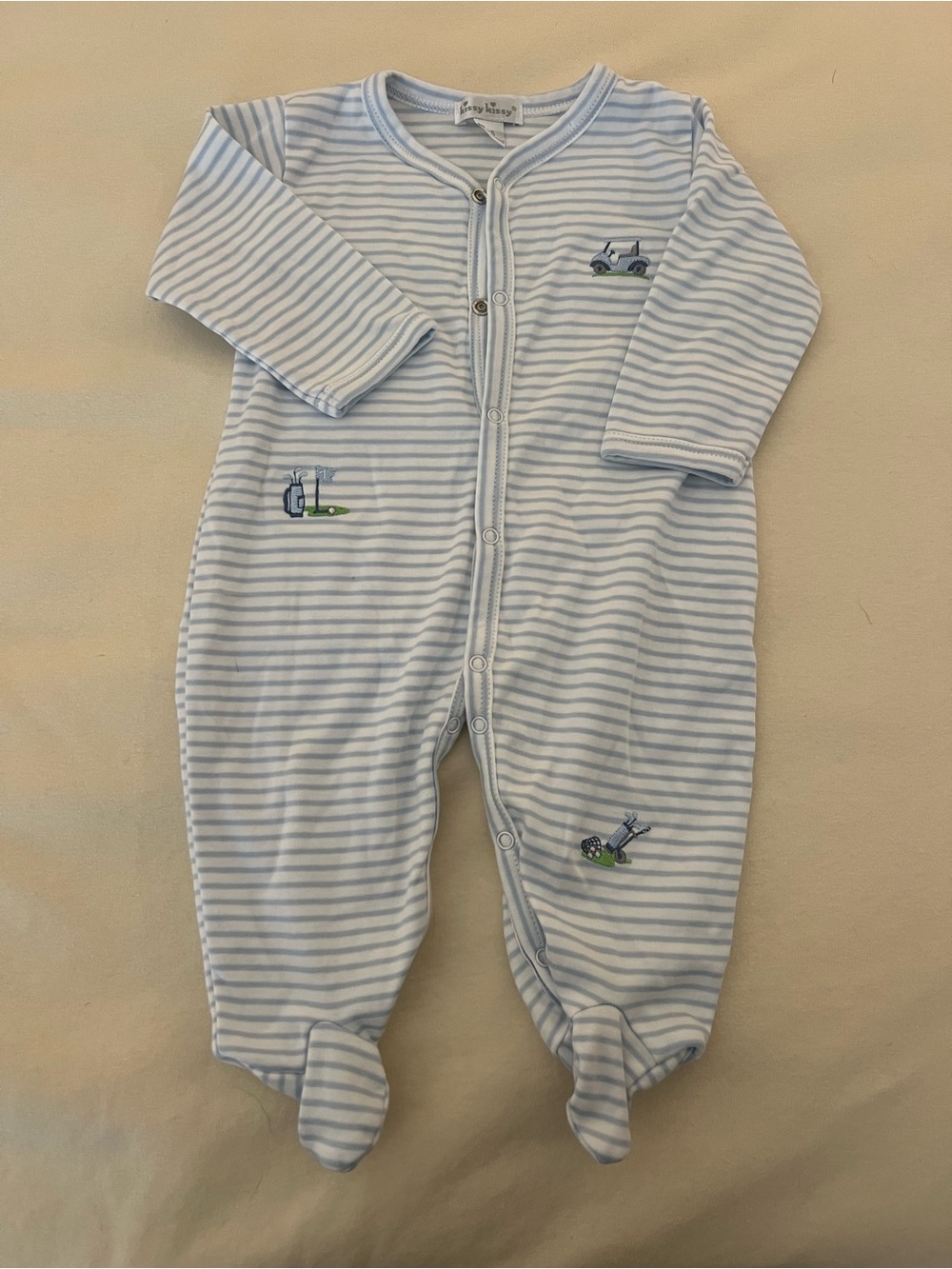 Kissy Kissy Light Blue & White Striped Footed One-Piece